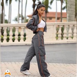 ✨ Fashion Nova Charcoal Windbreaker Track Set Size M